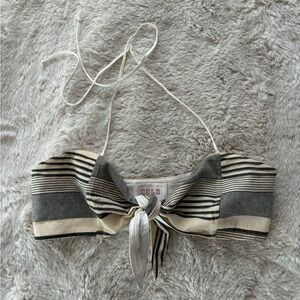 Stone Cold Fox - Striped Tie-Front Halter Sleeveless Cropped Top